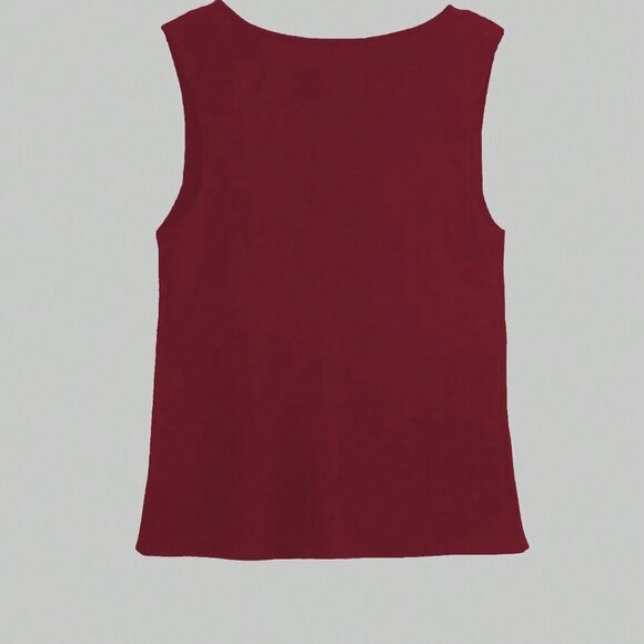 Burgundy Casual Women's Metal Button Open Front Sleeveless Jacket - Picture 6 of 8